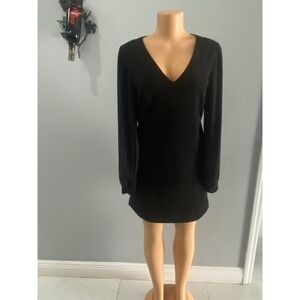 White House Black Market Black V-Neck Pleated Long Sleeve Mini Dress Size 2